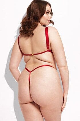House of Desire Devon Mesh Layered Bra & Lace Up G String in Red
