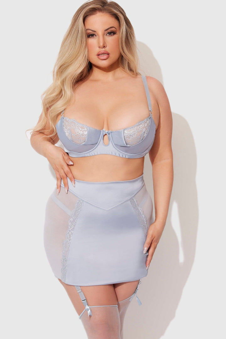 Sienna 3 Pc Balconette Bra, Skirt & Cheeky Bikini Set-Lingerie Sets-SEXYSHOES.COM