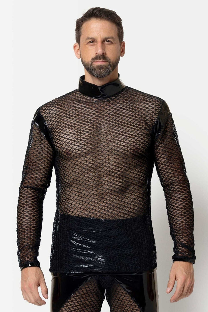LEIF Mesh Tunic Shirt-Fetish Tops-SEXYSHOES.COM