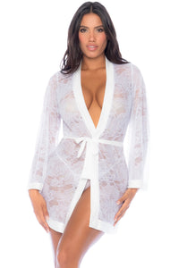 Mapale Lace Robe with Floral Sheer in White  from SexyShoes.com