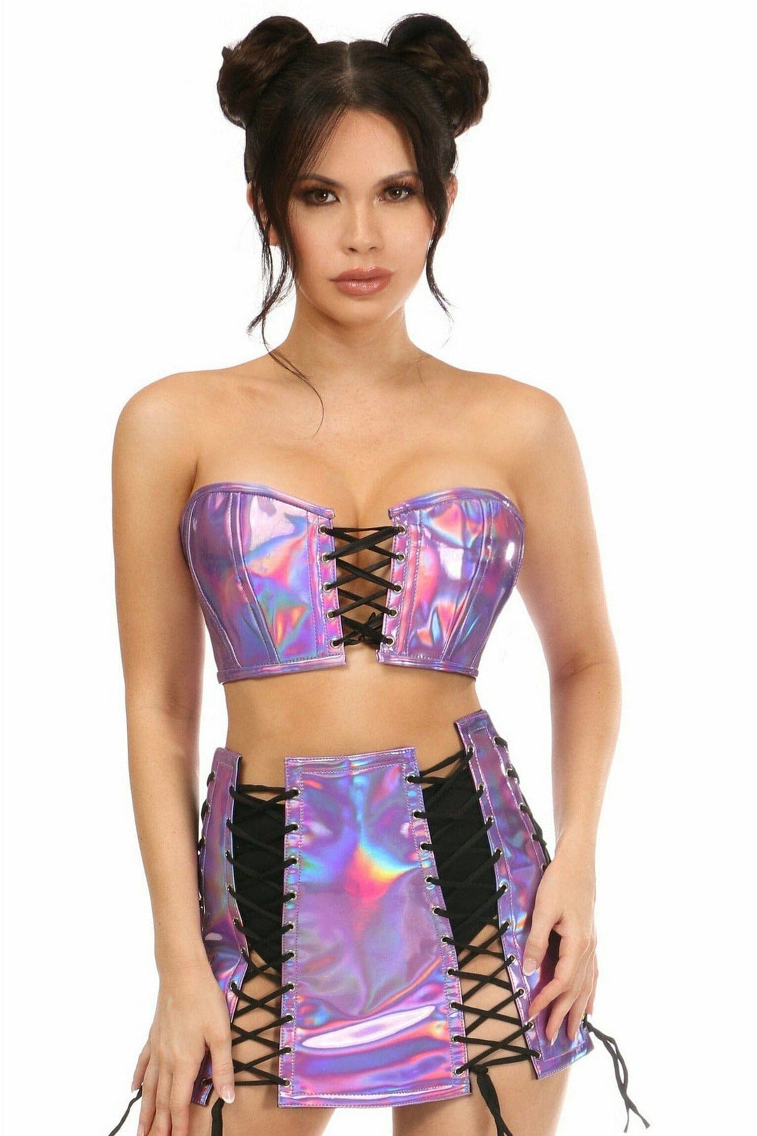 Lavish 2 PC Lavender Holo Bustier & Skirt Set-Bustier Sets-SEXYSHOES.COM