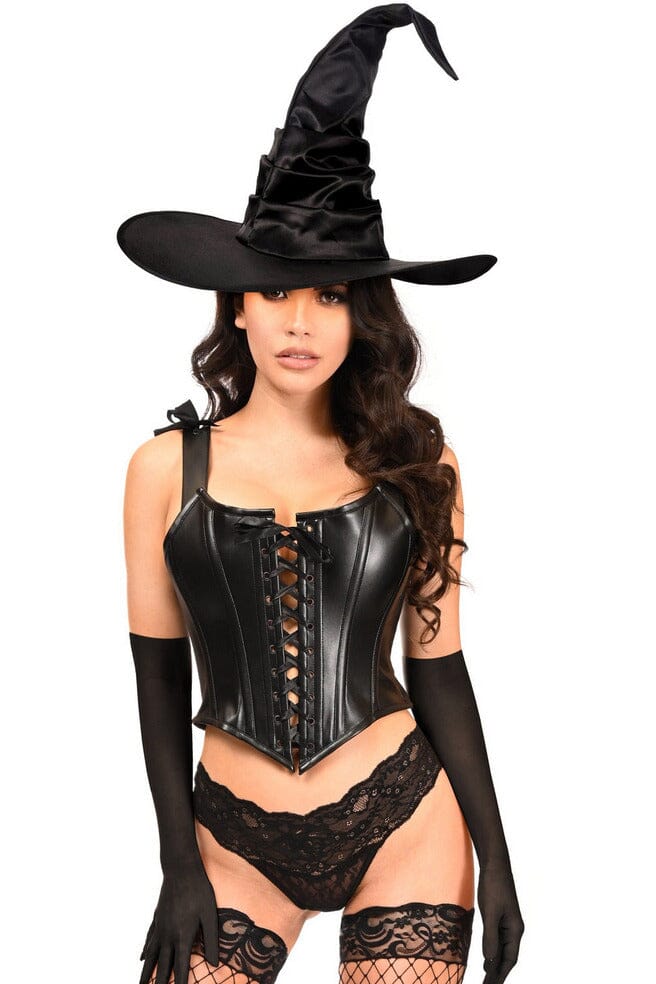 Lavish 3 PC Faux Leather Witch Corset Costume-Witch Costumes-SEXYSHOES.COM