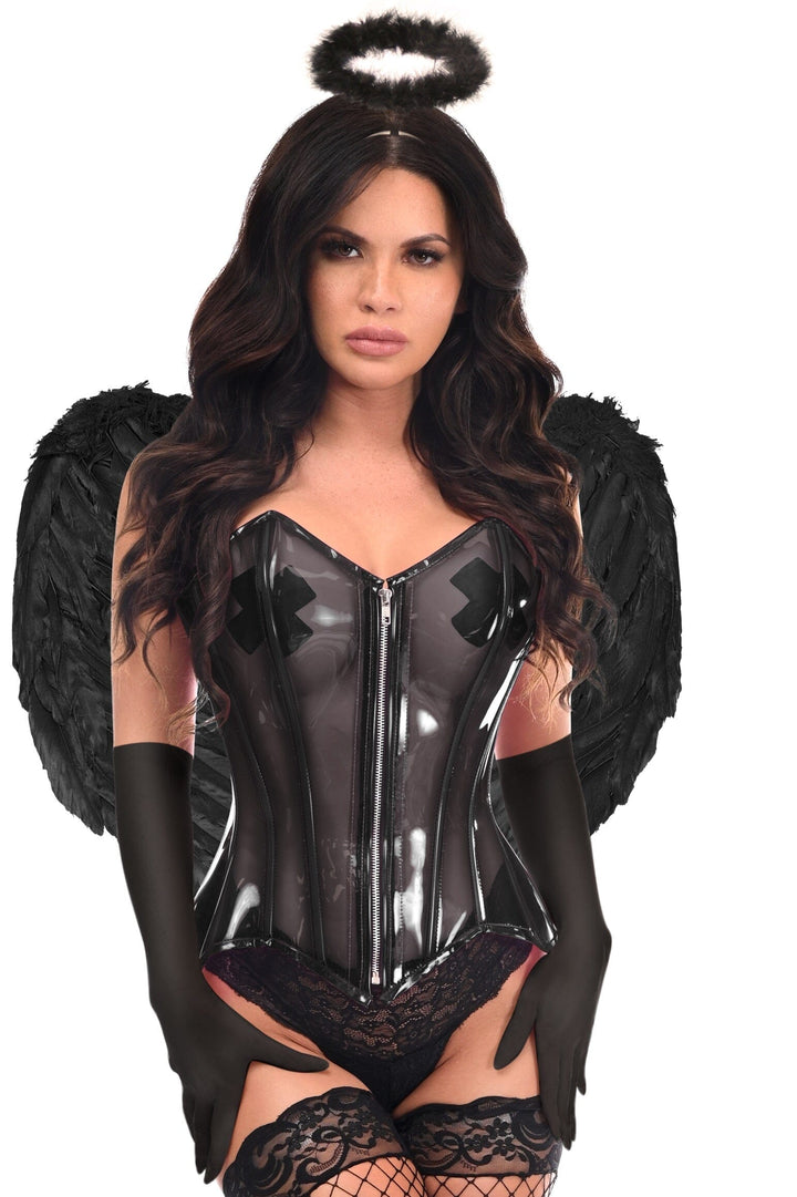 Lavish 4 PC Clear Black Dark Angel Corset Costume-Angel Costumes-SEXYSHOES.COM