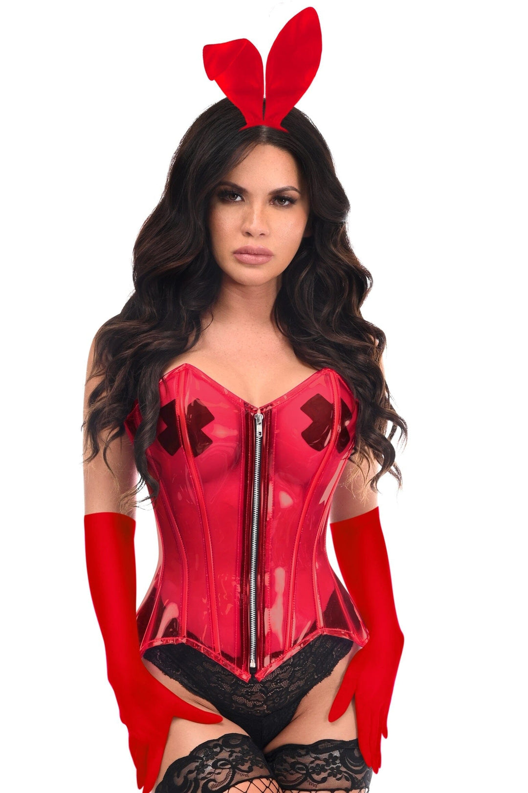 Lavish 4 PC Clear Red Sexy Bunny Corset Costume-Bunny Costumes-SEXYSHOES.COM