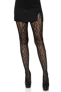Leg Avenue Leopard Net Tights in Black  from SexyShoes.com