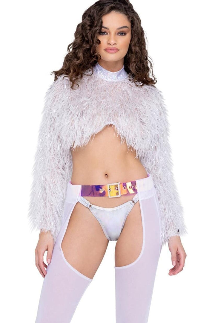 Long Sleeved Faux Fur Cropped Top-Sexy Tops-SEXYSHOES.COM