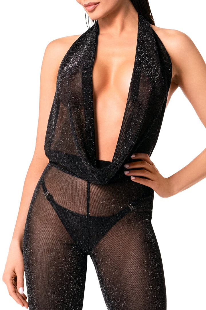 Luminara Shiny Tulle Jumpsuit-Fetish Catsuits-SEXYSHOES.COM