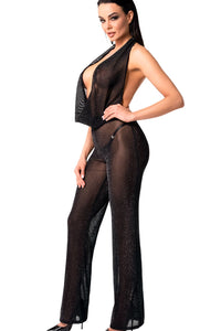 Noir Handmade Luminara Shiny Tulle Jumpsuit in Black