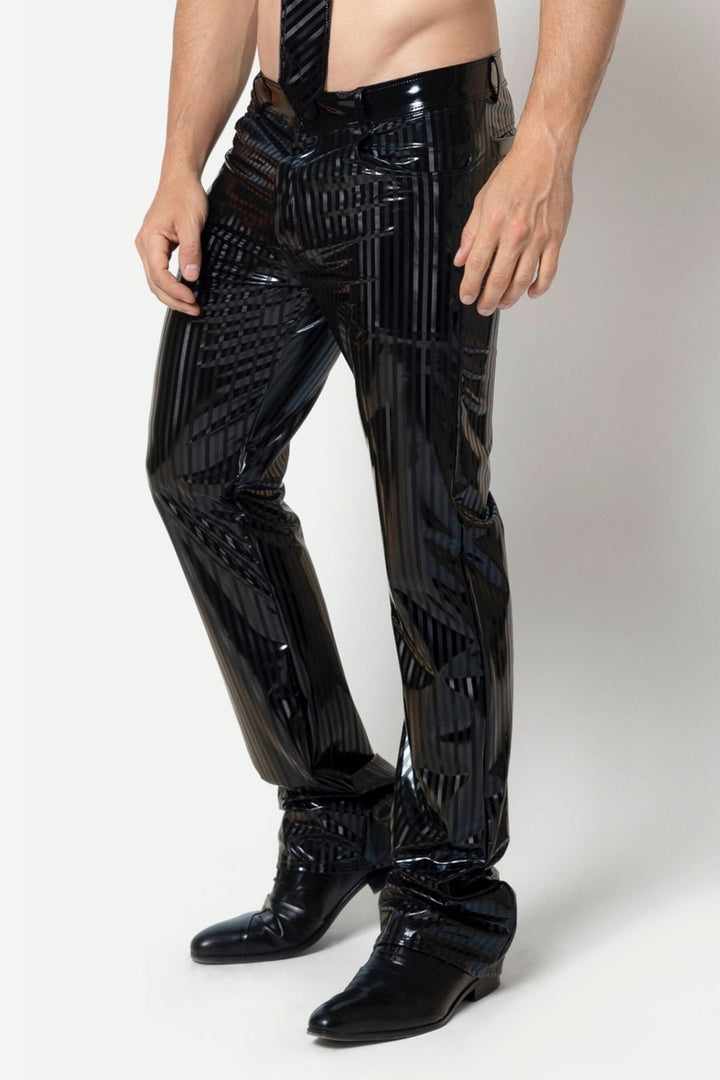 MAGNUS Stripped Vinyl Trousers-Fetish Pants-SEXYSHOES.COM