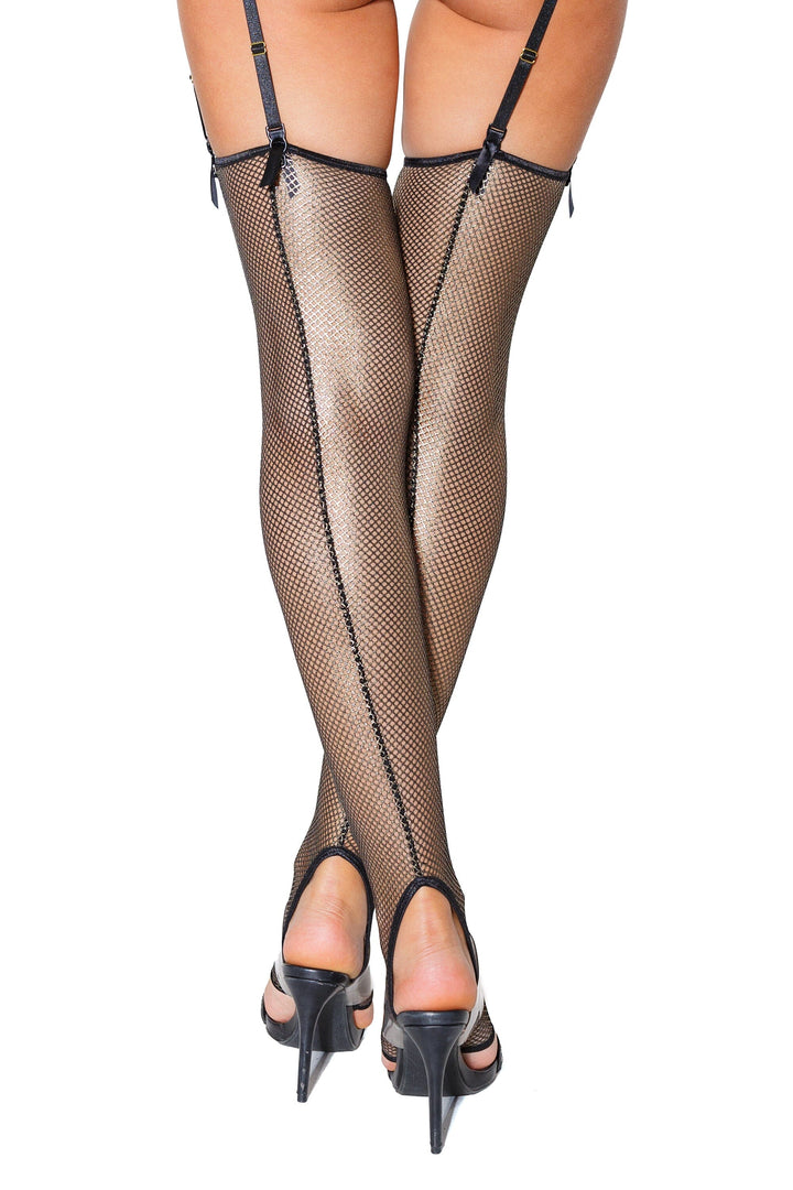 Metallic Fishnet Stockings-Thigh High Stockings-SEXYSHOES.COM