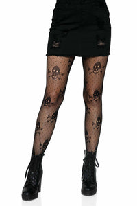 Leg Avenue Micro Net Skull Print Pantyhose in Black  from SexyShoes.com