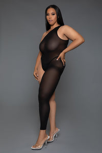 One Shoulder Sheer Bodystocking-Bodystockings-SEXYSHOES.COM