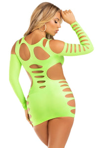 Opaque Shredded Cut-Out Mini Dress-Stripper Dresses-SEXYSHOES.COM