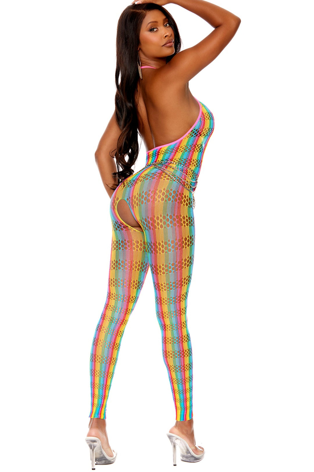 Open Crotch Footless Bodystocking in Crochet Net Design-Bodystockings-SEXYSHOES.COM