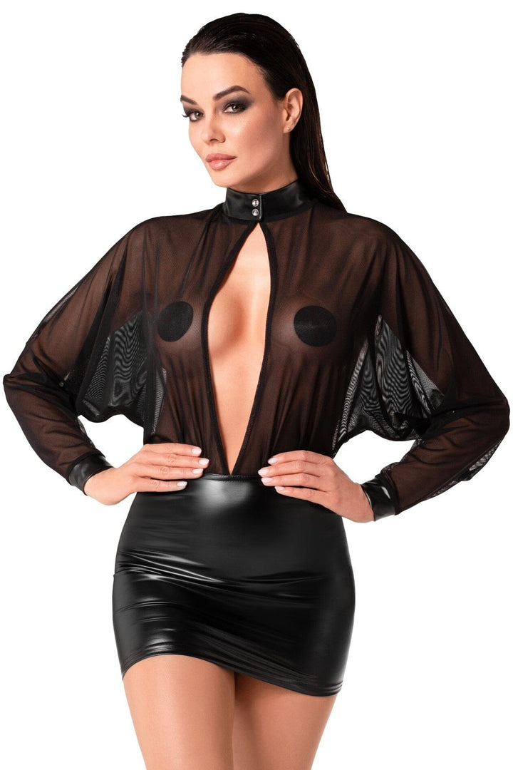 Opium Power Wetlook And Tulle Mini Dress-Edgy Dresses-SEXYSHOES.COM