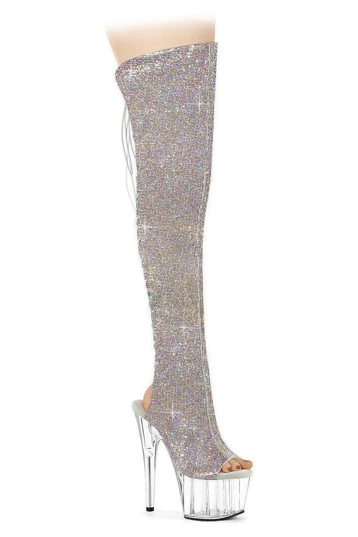 Pleaser Silver Thigh Boots Platform Stripper Shoes | Buy at Sexyshoes.com