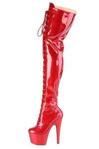 Pleaser  ADORE-3020GP Thigh Boot in Red Patent