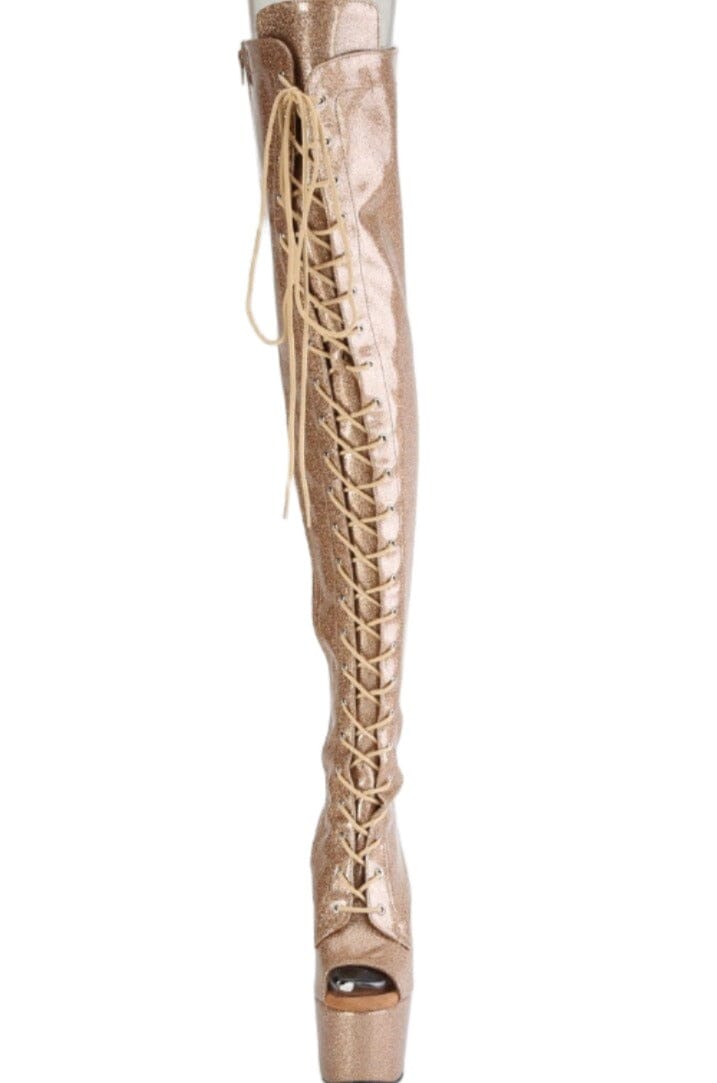 Pleaser  ADORE-3021GP Thigh Boot in Gold Patent