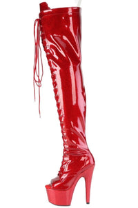 Pleaser  ADORE-3021GP Thigh Boot in Red Patent