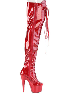 Pleaser  ADORE-3021GP Thigh Boot in Red Patent