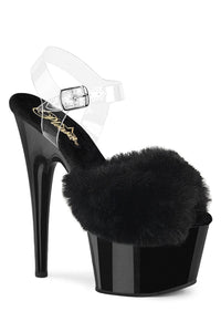 Pleaser  ADORE-708FUR Sandal in Black Faux Fur from SexyShoes.com