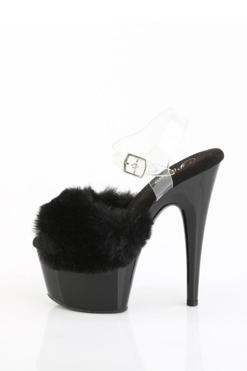 Pleaser  ADORE-708FUR Sandal in Black Faux Fur