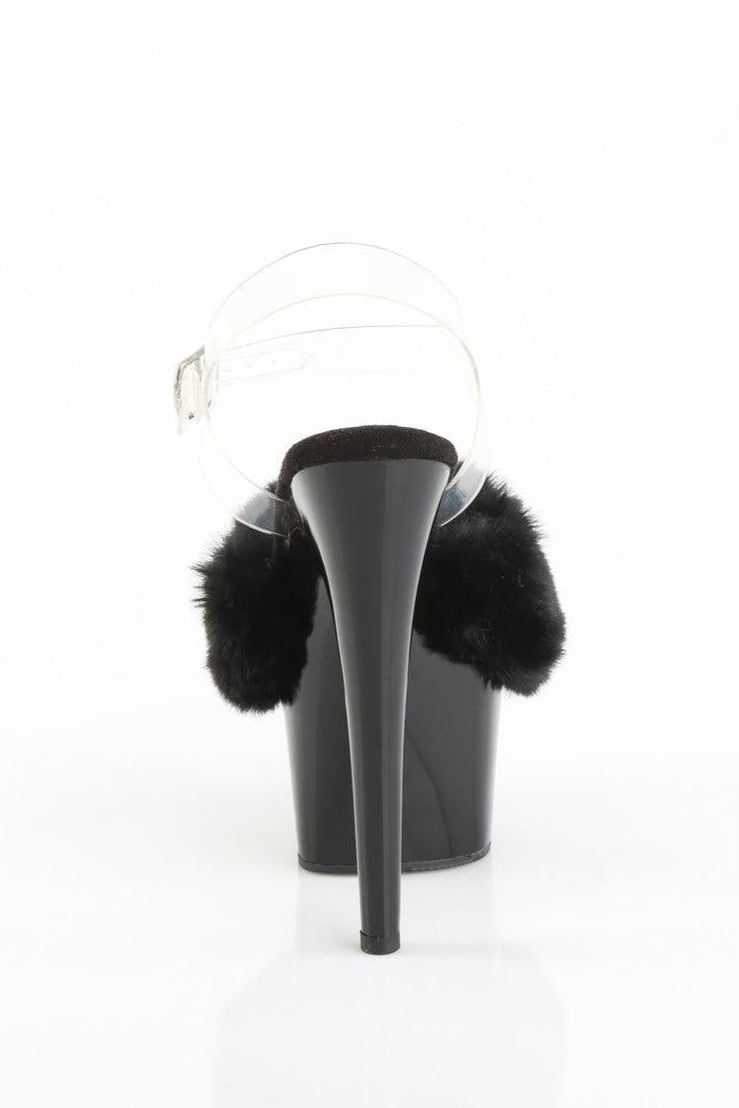 Pleaser  ADORE-708FUR Sandal in Black Faux Fur