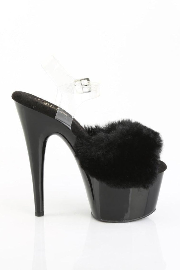 Pleaser  ADORE-708FUR Sandal in Black Faux Fur