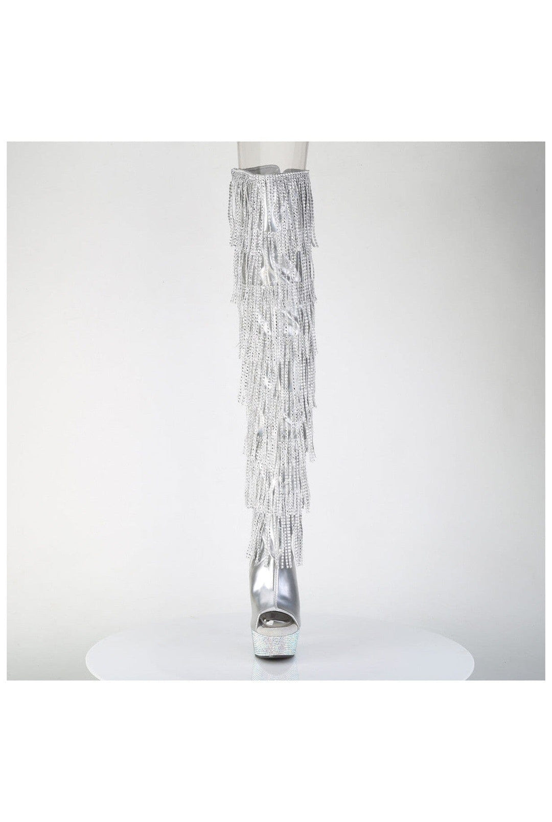 Pleaser  BEJEWELED-3017HG-RSF Thigh Boot in Silver Patent