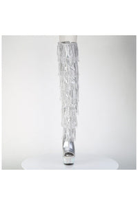 Pleaser  BEJEWELED-3017HG-RSF Thigh Boot in Silver Patent