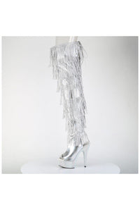 Pleaser  BEJEWELED-3017HG-RSF Thigh Boot in Silver Patent