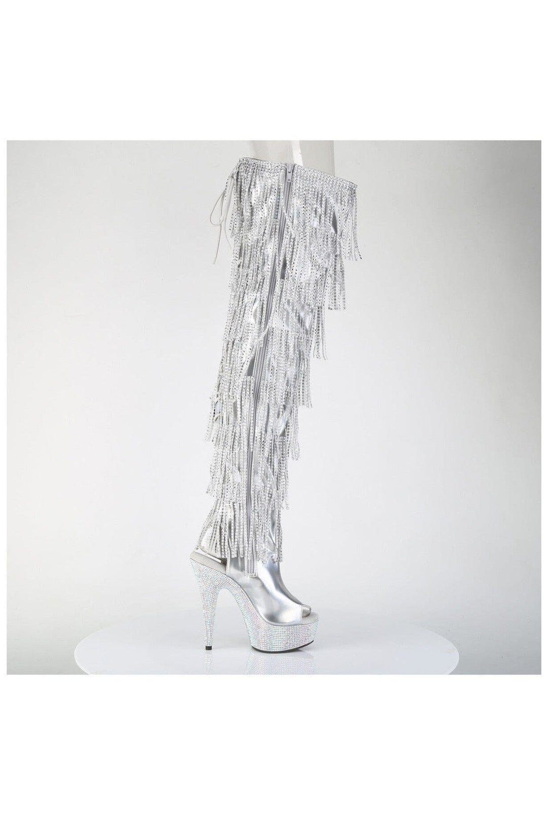 Pleaser  BEJEWELED-3017HG-RSF Thigh Boot in Silver Patent