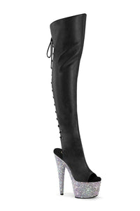 Pleaser  BEJEWELED-3019MS-7 Thigh Boot in Black Faux Leather from SexyShoes.com