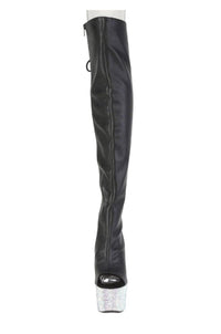 Pleaser  BEJEWELED-3019MS-7 Thigh Boot in Black Faux Leather