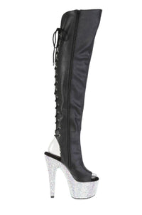 Pleaser  BEJEWELED-3019MS-7 Thigh Boot in Black Faux Leather