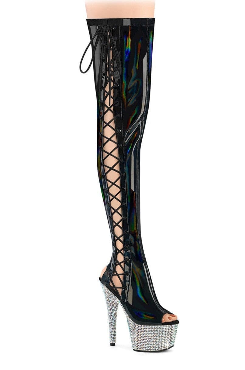 Pleaser Black Thigh Boots Platform Stripper Shoes | Buy at Sexyshoes.com
