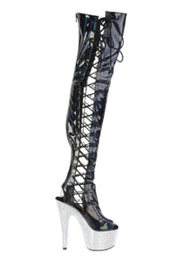 Pleaser  BEJEWELED-3052HG-7 Thigh Boot in Black Patent