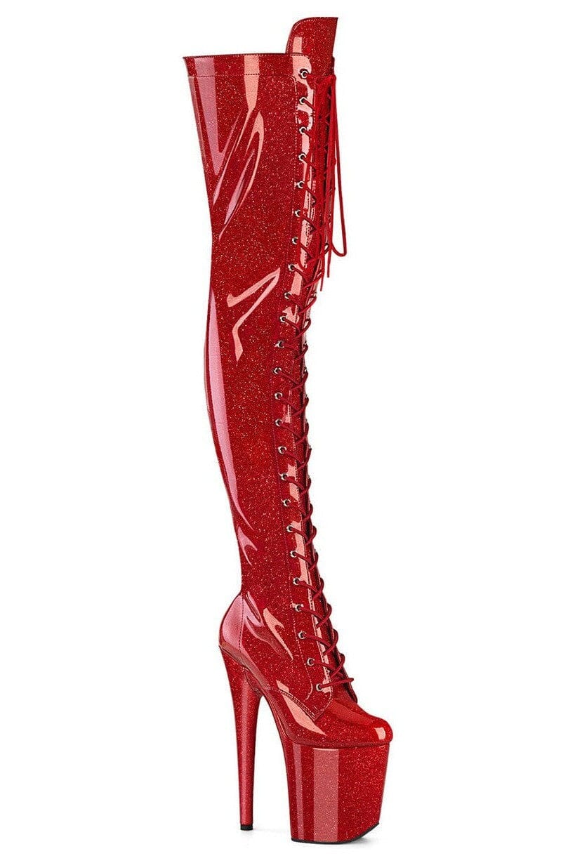 Pleaser Red Thigh Boots Platform Stripper Shoes | Buy at Sexyshoes.com