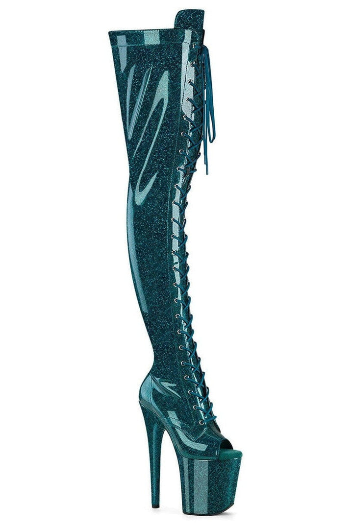 Pleaser Green Thigh Boots Platform Stripper Shoes | Buy at Sexyshoes.com