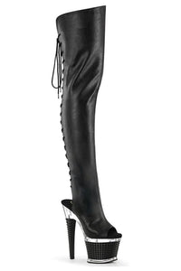 Pleaser  SPECTATOR-3030 Thigh Boot in Black Faux Leather from SexyShoes.com
