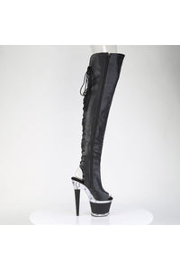 Pleaser  SPECTATOR-3030 Thigh Boot in Black Faux Leather