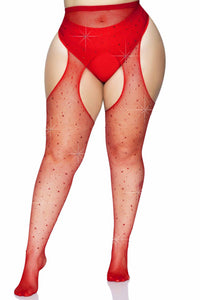 Leg Avenue Plus Size Crystalized Fishnet Suspender Pantyhose in Red  from SexyShoes.com