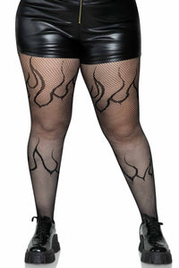 Leg Avenue Plus Size Flame Net Tights in Black  from SexyShoes.com