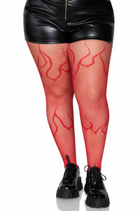 Leg Avenue Plus Size Flame Net Tights in Red  from SexyShoes.com