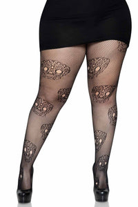 Leg Avenue Plus Size Lace Skull Fishnet Tights in Black  from SexyShoes.com