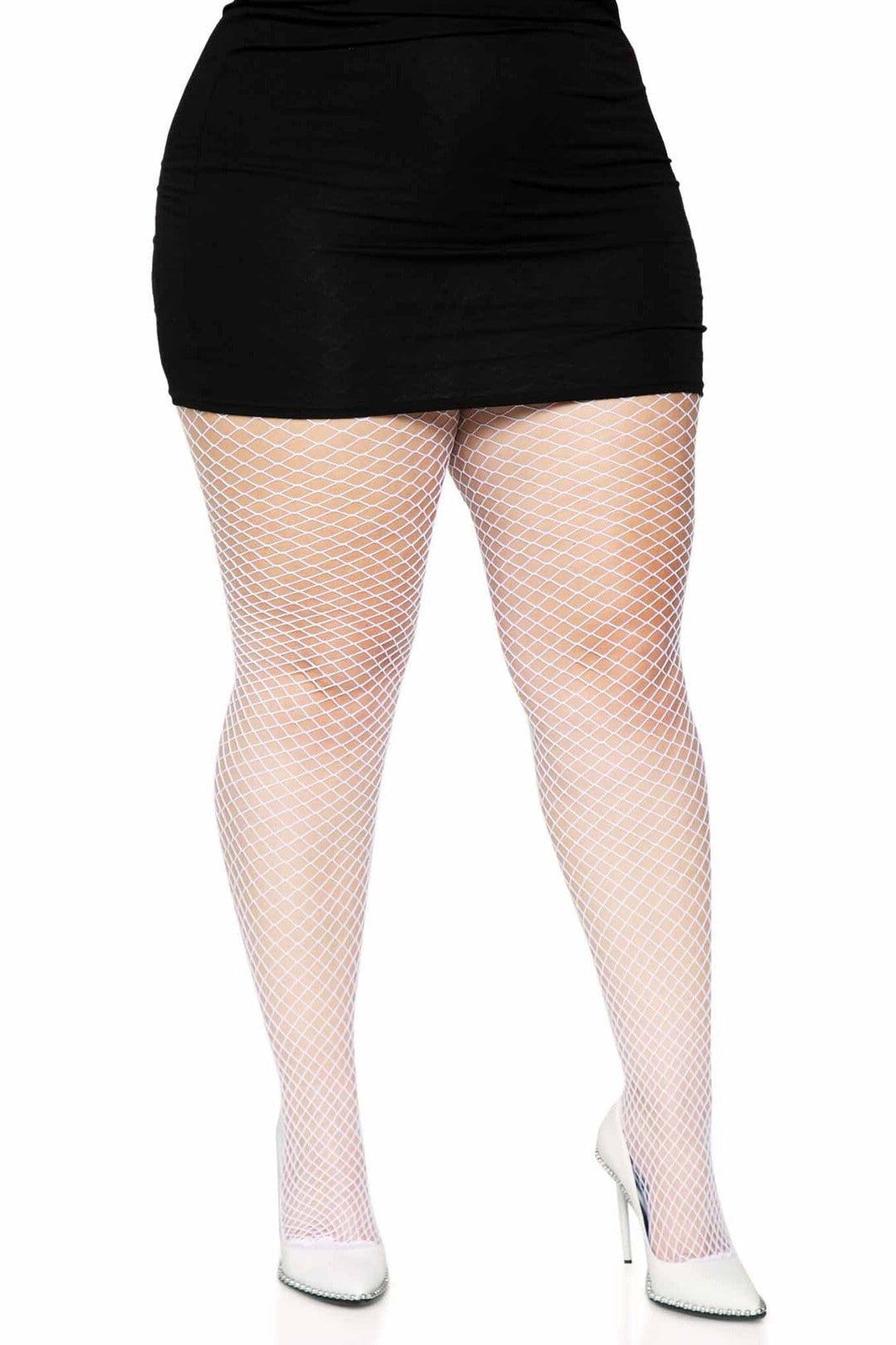 Leg Avenue Plus Size Spandex Industrial Net Tights in White  from SexyShoes.com