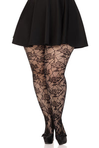 Leg Avenue Plus Size Wild Rose Net Tights in Black  from SexyShoes.com