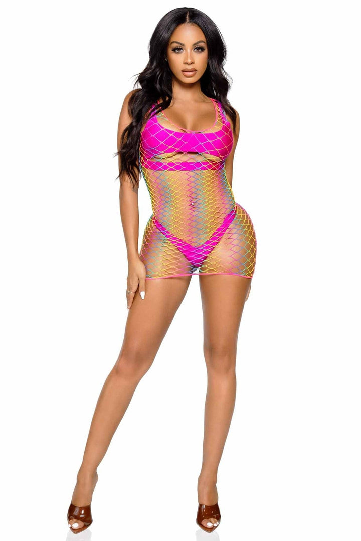 Rainbow Net Tank Mini Dress-Stripper Dresses-SEXYSHOES.COM