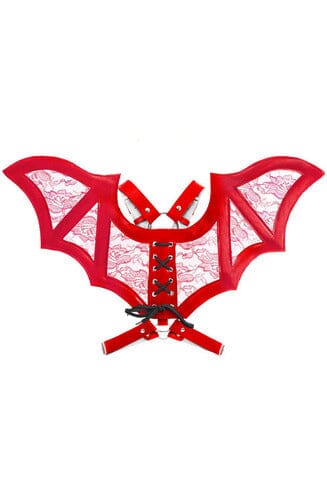 Red/Red Faux Leather & Lace Wing Harness-Wings + Harness-SEXYSHOES.COM