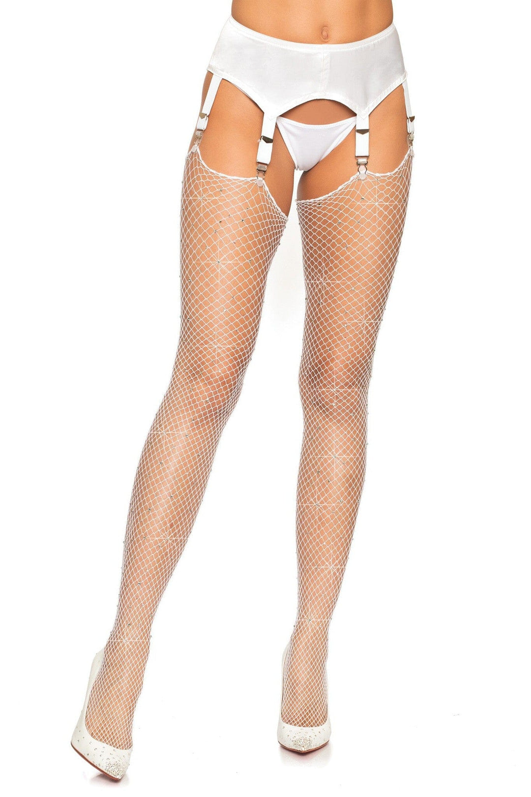 Leg Avenue Rhinestone Fishnet Stockings in White  from SexyShoes.com